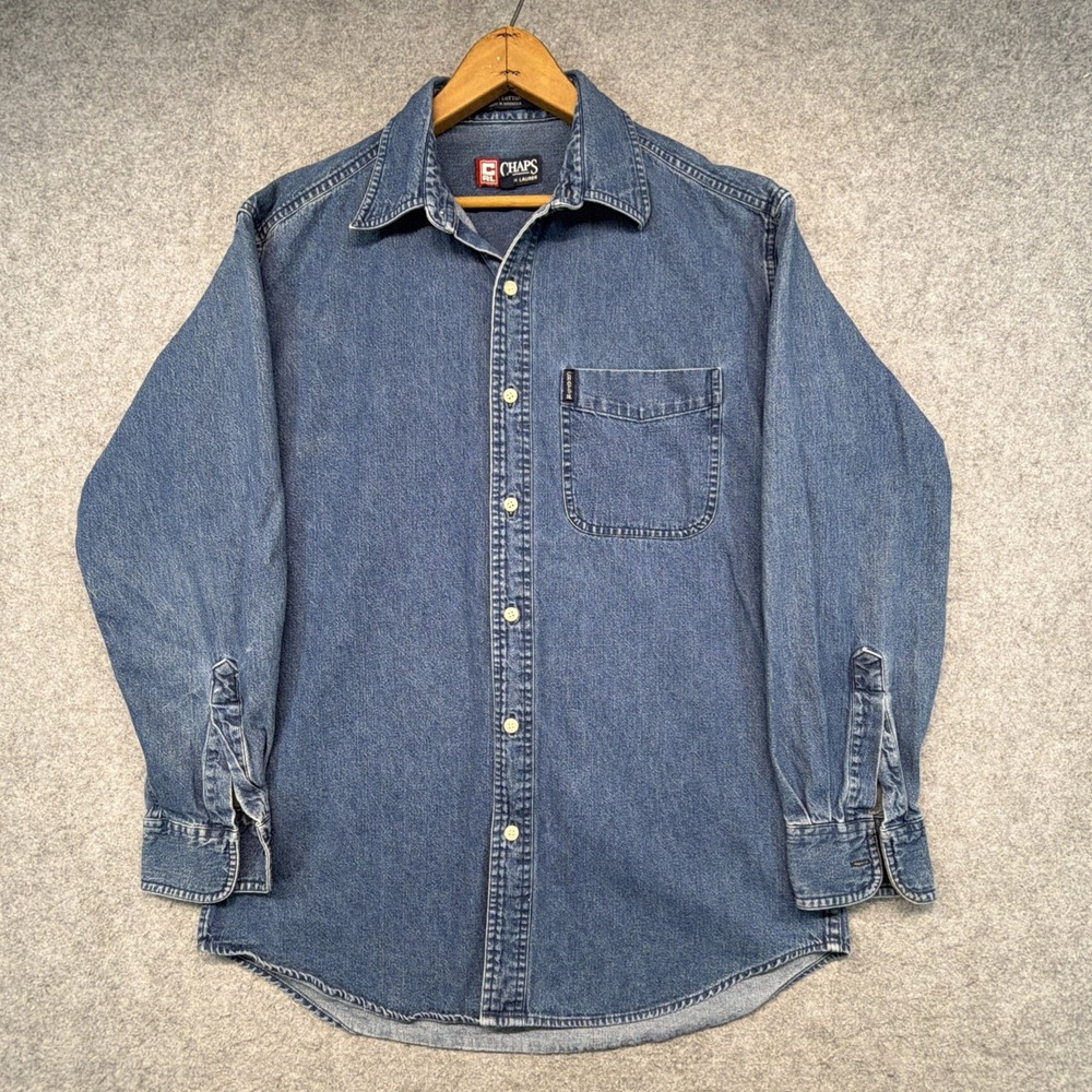 Vintage 90s Chaps Ralph Lauren Denim Shirt Mens Medium Button Down